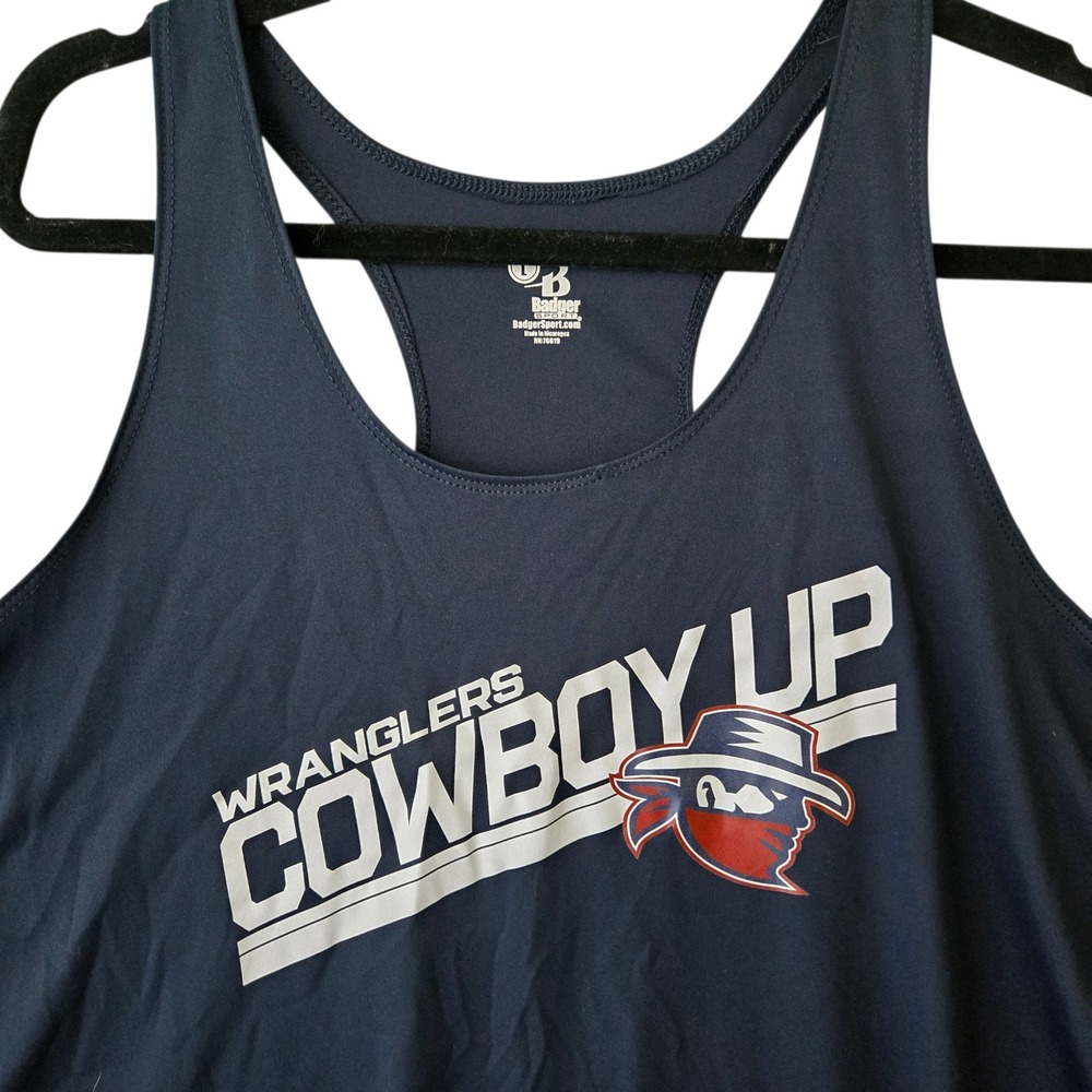 Badger Sport Wranglers‎ Cowboy Up Navy Blue Racerback Tank Top Ladies Large